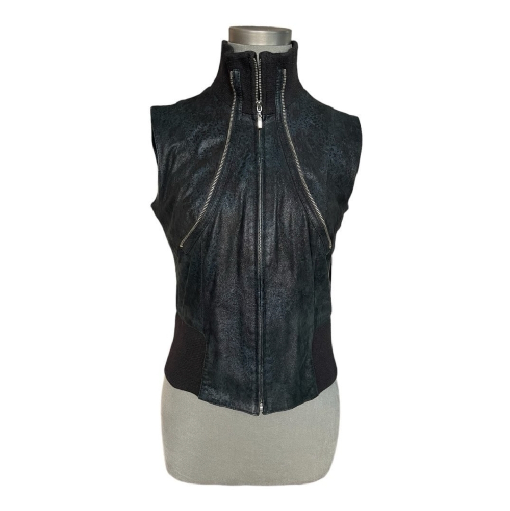 Armando Gomez Leather Windbreaker Vest Jacket Dark Blue M Italy 3-Way Style - Picture 8 of 14